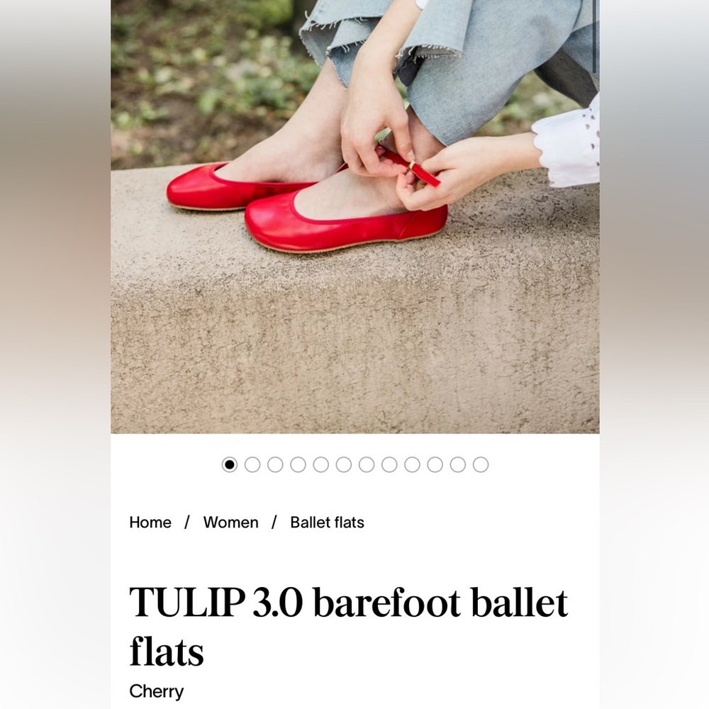Shapen Barefoot Ballet Flats - Tulip 3.0 - Cherry - size 40 Wide